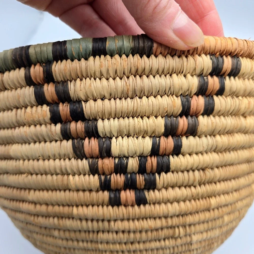 Southwestern Hand Woven Coil Basket Bowl Geometric Aztec 11" Wide 6" Tall Boho - Picture 6 of 16